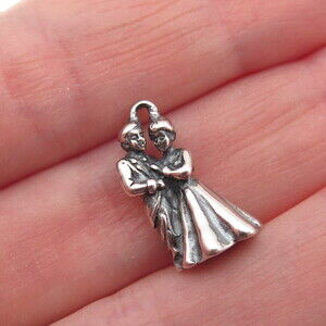 SHUBE 925 Sterling Silver Vintage Bride & Groom Oxidized 3D Mini Charm Pendant